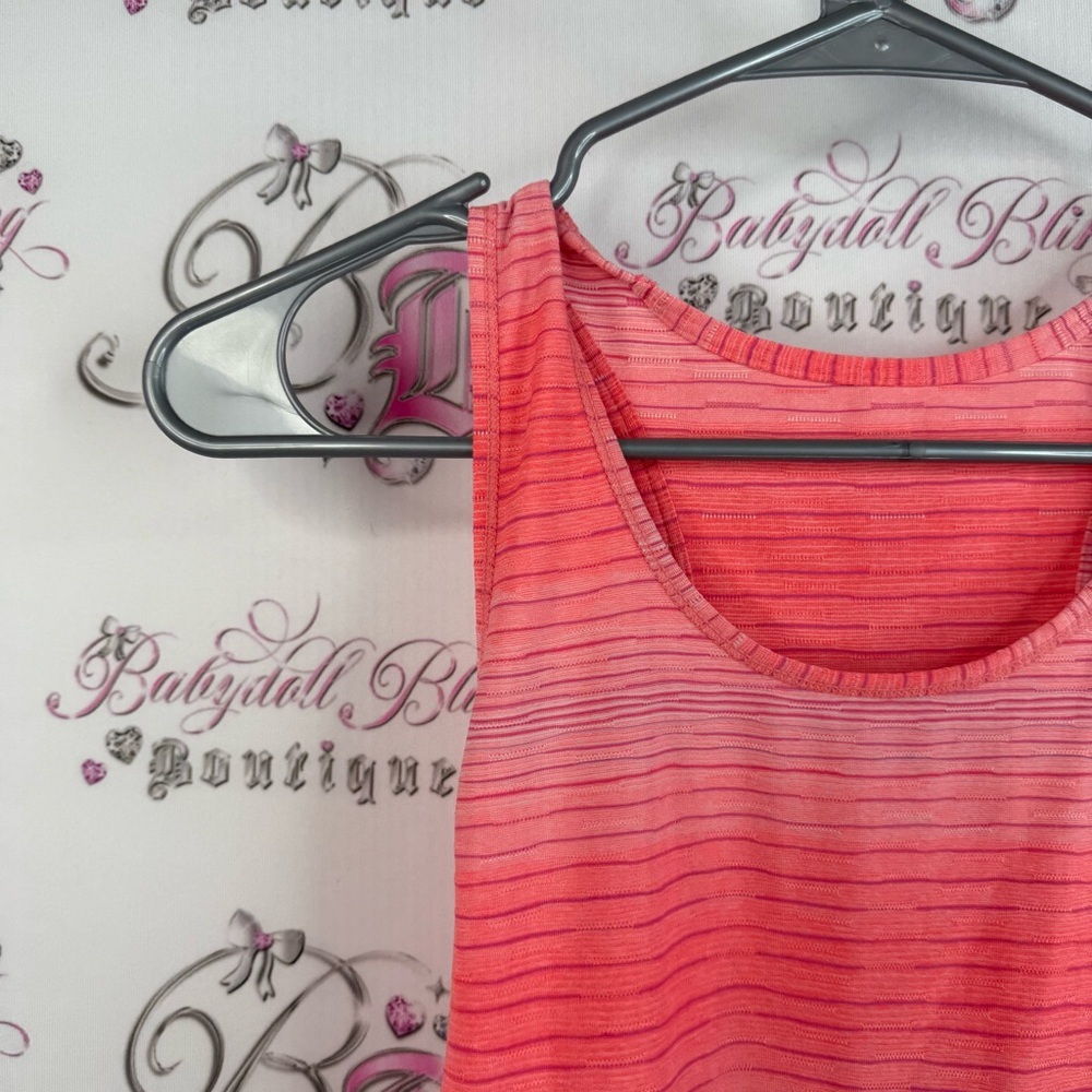 Tank top neon orange striped stretchy shirt bright Workout Pink Striped Top - Picture 3 of 10